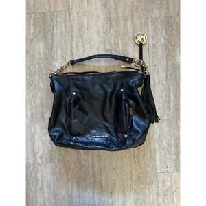 MICHAEL KORS BLACK LEATHER GOLD CHAIN DEVON LEATHER SHOULDER TOTE BAG PURSE